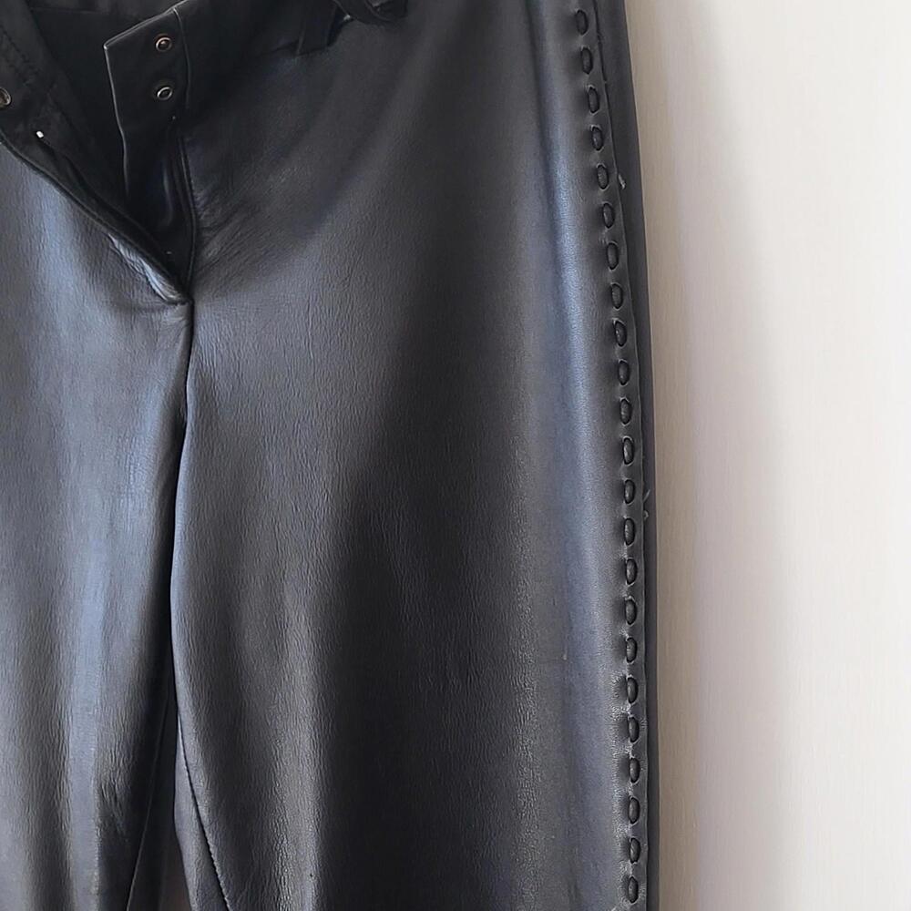 Margaret Godfrey women's black leather pants sz8 W16.5 zipper 2 hook closure - Picture 2 of 12